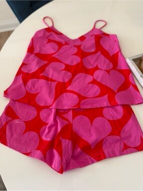 Trina Turk Pink and Red Heart Print Pajama Set